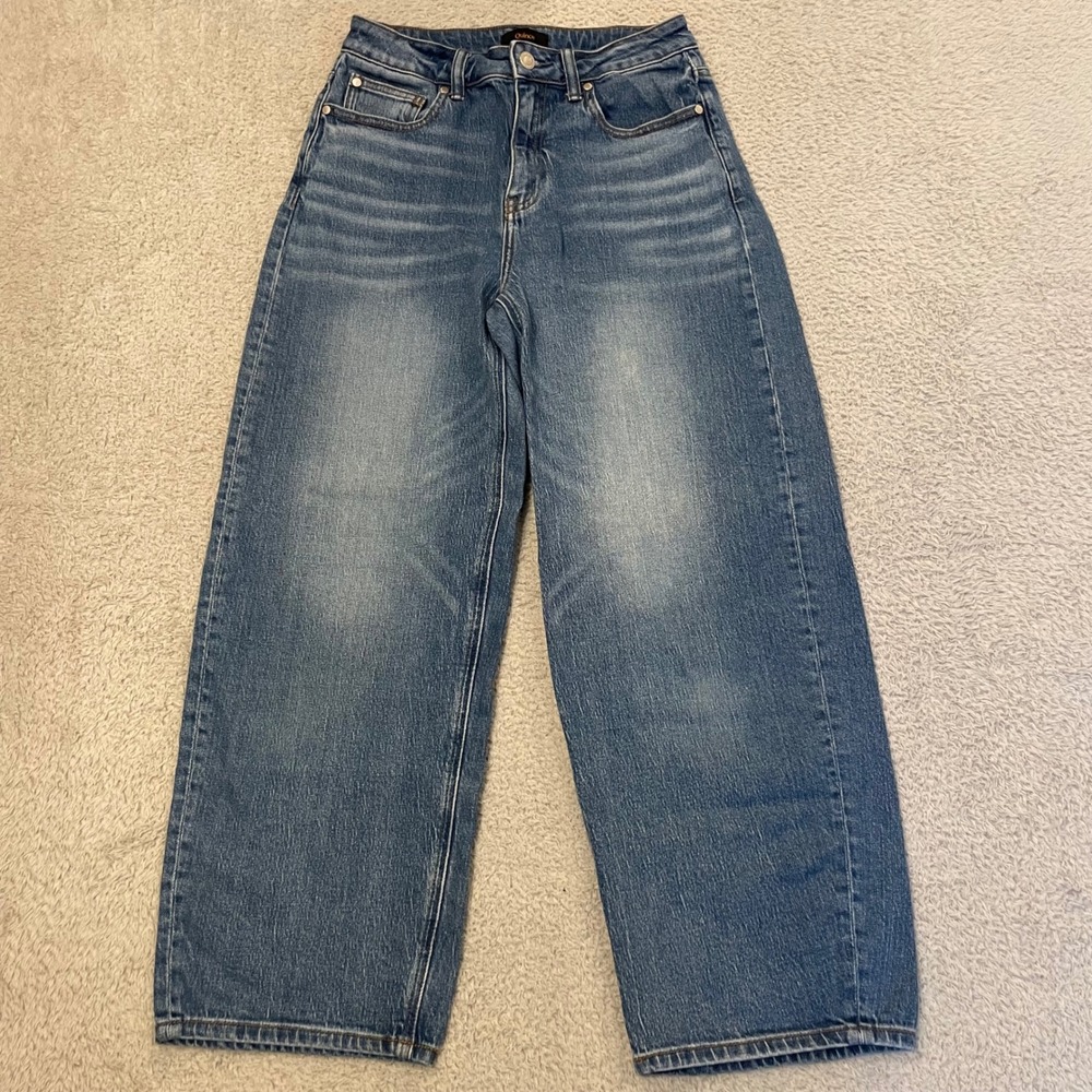 Quince Bella Barrel Jeans Womens 28 Blue Medium Wash High Rise Wide Leg Stretch